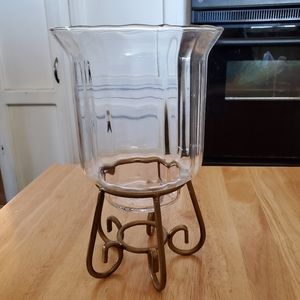 GLASS AND GOLD PILLAR CANDLE HURRICANE